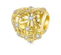 ZUOHUI Women’s 925 Sterling Silver Golden Autumn Four-Leaf Clover Charity Bead Charms for Pandora Bracelets & Necklace Pendant, DIY Jewellery Making Supplies