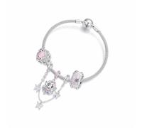 ZUOHUI Women’s 925 Sterling Silver Sweet Pink Style Flower Fairy Series Bead Charms for Pandora Bracelet Butterfly Festive Gift Diy Jewellery Making(19CM-set)