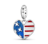 ZUOHUI Women’s DIY 925 Sterling Silver American Flag Charm with Heart Shape - Patriotic Jewelry Making Accessory for Bracelets & Necklaces | Gift for Birthdays, Independence Day & Anniversarie