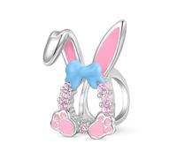 ZUOHUI Women’s DIY 925 Sterling Silver Bunny Ear Bead Charm - Minimalist Hollow-Out Pink Jewelry Making Accessory for Bracelets | Gift for Birthdays, Mother’s Day & Valentine’s Day