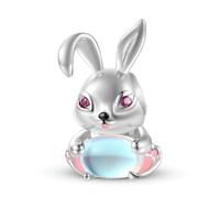 ZUOHUI Women’s DIY 925 Sterling Silver Rabbit Holding Moonstone Charm - Sweet & Whimsical Jewelry Making Bead for Bracelets & Necklaces | Gift for Birthdays, Mother’s Day & Graduation