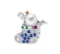 ZUOHUI Women’s DIY 925 Sterling Silver Santa Sock Charm with Pearl Accent - Festive Jewelry Making Accessory for Bracelets & Necklaces | Gift for Her, Birthdays & Mother’s Day