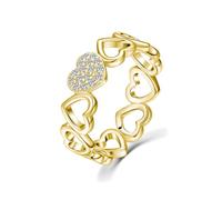 ZUOHUI Women’s S925 Silver Heart Moissanite Eternity Band Ring, D VVS Stackable Wedding Engagement, Rhodium/14K Gold Plated, GRA Cert & Box(Gold,6)