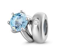 ZUOHUI Women’s S925 Sterling Silver Round Birthstone Solitaire Ring Bead Charms for Pandora, Biagi, or Chamilia Bracelets and Necklaces(December: light blue)
