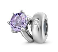 ZUOHUI Women’s S925 Sterling Silver Round Birthstone Solitaire Ring Bead Charms for Pandora, Biagi, or Chamilia Bracelets and Necklaces(June: light purple)
