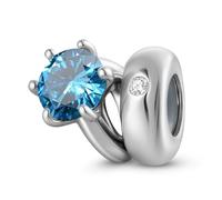 ZUOHUI Women’s S925 Sterling Silver Round Birthstone Solitaire Ring Bead Charms for Pandora, Biagi, or Chamilia Bracelets and Necklaces(March: sea blue)