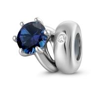 ZUOHUI Women’s S925 Sterling Silver Round Birthstone Solitaire Ring Bead Charms for Pandora, Biagi, or Chamilia Bracelets and Necklaces(September: deep blue)
