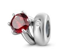 ZUOHUI Women’s S925 Sterling Silver Round Birthstone Solitaire Ring Bead Charms for Pandora, Biagi, or Chamilia Bracelets and Necklaces(January: red)