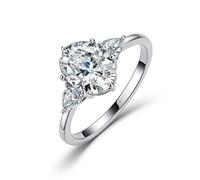 ZUOHUI Women’s S925 Sterling Silver Three Stone Moissanite Ring, Oval & Pear Cut, Stackable Band for Engagement Wedding Anniversary(Silver,6)