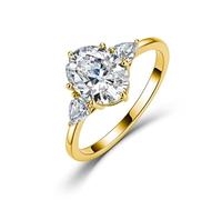 ZUOHUI Women’s S925 Sterling Silver Three Stone Moissanite Ring, Oval & Pear Cut, Stackable Band for Engagement Wedding Anniversary(Gold,6)