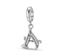 ZUOHUI Women's 925 Sterling Silver 26 Letters Alphabet Bead Charms Bead for Pandora Bracelet, DIY Jewellery Making Gift for Women Her Wife Daughter(A)