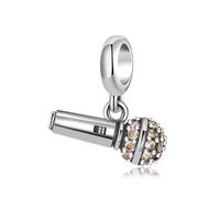 ZUOHUI Women's 925 Sterling Silver Microphone Inlaid with Zircon Pendant Charms for Pandora Bracelet DIY Jewellery Making