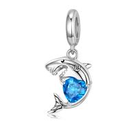 ZUOHUI Women's 925 Sterling Silver Ocean Series Love Shark Pendant Charms for Pandora Bracelet DIY Jewellery Making