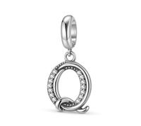 ZUOHUI Women's 925 Sterling Silver Retro Style 26 Letter with Cubic Zirconia Charms Bead Pendant for Pandora Bracelet(Q)