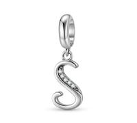 ZUOHUI Women's 925 Sterling Silver Retro Style 26 Letter with Cubic Zirconia Charms Bead Pendant for Pandora Bracelet(S)