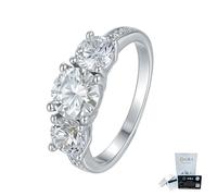 ZUOHUI Women's 925 Sterling Silver Round Moissanite Ring Three-Stone Trilogy Stackable Band(Silver-Plated Copper,6)