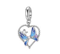 ZUOHUI Women's S925 Sterling Silver Blue Butterfly Enamel Charm Beads Compatible with Pandora, Biagi, Troll & Chamilia Bracelets & Necklaces Pendant DIY Jewellery Making