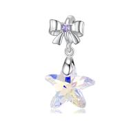 ZUOHUI Women's S925 Sterling Silver Bow Tie Laser Starfish Charm Beads Compatible with Pandora, Biagi, Troll & Chamilia Bracelets & Necklaces Pendant DIY Jewellery Making