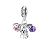 ZUOHUI Women's S925 Sterling Silver Halloween Ghost Trio Charm Beads Compatible with Pandora, Biagi, Troll & Chamilia Bracelets & Necklaces Pendant DIY Jewellery Making