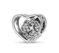 ZUOHUI Women's S925 Sterling Silver Heart-Shaped Hollow Wreath Inlaid with Zircon Charm Beads Compatible with Pandora, Biagi, Troll & Chamilia Bracelets & Necklaces