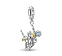 ZUOHUI Women's S925 Sterling Silver Rock Microphone Skull Hand Charm Beads Compatible with Pandora, Biagi, Troll & Chamilia Bracelets & Necklaces Pendant DIY Jewellery Making