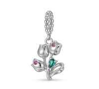 ZUOHUI Women's S925 Sterling Silver Tulip Charm Beads Compatible with Pandora, Biagi, Troll & Chamilia Bracelets & Necklaces Pendant DIY Jewellery Making