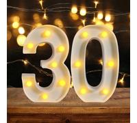 ZUOKEMY 30th Birthday Decoration LED Light up Numbers, Birthday Number Sign Light for Birthday Party Decoration Night Lit Anniversary Background Home Decoration Party (Number 30, White)