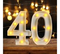 ZUOKEMY 40th Birthday LED Light Up Sign - Party Decoration Night Lit Anniversary Background Home Decor (Number 40, White)