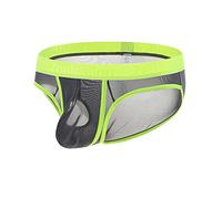 ZUOLAIYIN Mens Big Bulge Enhancing Briefs Pouch Sexy Open Front Hole Mens Hollowed Pouch Briefs Underwear Sheer Thongs Stretch Polyamid Grey L