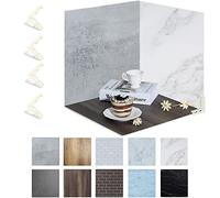 ZUOMIDIE 5 pcs Double Sided Photography Background Boards with 10 Patterns 40x40cm(16x16in) Photo Background White Marble Wood Grating Texture Kit Double Sided Food Flat Lay Vertical with 4 Clamps