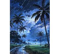 Zuooyi Tropical Rainy Night Paint by Number Kits for Adults, Without Frame Painting by Number Kits on Canvas, DIY Color Oil Painting Acrylic Paints for Home Wall Decor 18x24 inch