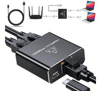 ZUOQIANE thernet Splitter 1 to 2 100Mbps Gigabit Network Splitter, 2 Port Gigabit Network Switch Splitter ，with Type-C Power Cable for Computer, Hub, Switch, Router, Set-Top Box, Digital TV, Etc