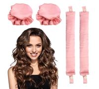 ZUOQIANG 2 Pairs Heatless Hair Curlers,No Heat Hair Curling Rod with Soft Satin Curling Caps ，Lazy Curlers Diy Hair Styling Tools， for Long & Medium Hair Sleep In Curling Kits （pink）