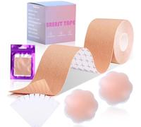 ZUOQIANG Boob Tape ，5M Extra Long Body with 2 Pairs of Reusable Nipple Covers and 36 Tablets Protective Sticker Breathable,Breast Lift Tape for Large Breasts A-G Cup, Tit Bra Tape Under Clothing