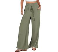 Zuoyue Womens Trousers Casual Cotton Linen Trousers Wide Leg Lightweight Elasticated Waist Pants Summer Loose Fit Palazzo Pants Summer Pants with Pockets Causal Work Trousers (AG-a, XXXL)