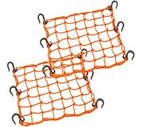 ZUOZE Small Cargo Net 15"x15" Stretches to 30"x30" with Thicken Hooks | Natural Latex Core, Tight 2”x2” Mesh Heavy Duty Bungee Net for Motorcycle Helmet, Bike, ATV, UTV, Luggage (Orange, 2 Pack)