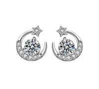 ZUOZUIYQ 5mm Moissanite Stud Earrings, 925 Sterling Silver Hypoallergenic Small Sleeper Stud Earrings, Star Moon Helix Cartilage Earrings for Women Wife Mother Daughter Birthday