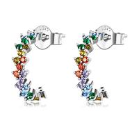 ZUOZUIYQ 925 Sterling Silver Earrings Arch Colorful Zirconium Shining Crystal Stud Earrings for Women Fine Jewelry Gift