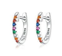 ZUOZUIYQ 925 Sterling Silver Earrings Arch Colorful Zirconium Shining Crystal Stud Earrings for Women Fine Jewelry Gift