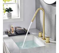 ZUOZUIYQ Basin Mixer Tap Bathroom Sink Taps 360° Rotation Double Handle Bathroom Hot and Colds,Brushed Gold Lavatory Sink Faucet