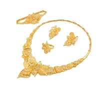 ZUOZUIYQ Dubai Arabia Women 24K Gold Plated Bride Fashion Rhinestone Wedding Jewelry Necklace Earrings Bangle Ring 4 Pieces Set