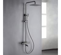 ZUOZUIYQ Gray Brass Thermostatic Three Functions Shower Set Diverter Mixer Tap with Height is Adjustable Spray Head and Tub Taps, Shower Set,B
