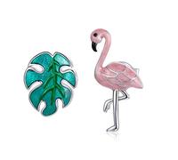 ZUOZUIYQ Jewelry,Silver Flamingo and Leaf Earrings 925 Sterling Silver Fresh Stud Earrings Girls Fashion Jewelry