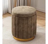 ZUOZUIYQ Large Capacity Round Vanity Chair Storage Makeup Stool With Gold Base - Soft Foot Rest Stool - Stylish And Luxurious Upholstered Seat(Color:Brown)