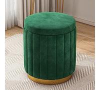 ZUOZUIYQ Large Capacity Round Vanity Chair Storage Makeup Stool With Gold Base - Soft Foot Rest Stool - Stylish And Luxurious Upholstered Seat(Color:Green)