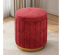 ZUOZUIYQ Large Capacity Round Vanity Chair Storage Makeup Stool With Gold Base - Soft Foot Rest Stool - Stylish And Luxurious Upholstered Seat(Color:Red)