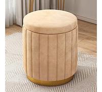 ZUOZUIYQ Large Capacity Round Vanity Chair Storage Makeup Stool With Gold Base - Soft Foot Rest Stool - Stylish And Luxurious Upholstered Seat(Color:Yellow)