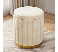 ZUOZUIYQ Large Capacity Round Vanity Chair Storage Makeup Stool With Gold Base - Soft Foot Rest Stool - Stylish And Luxurious Upholstered Seat(Color:Beige)