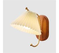 ZUOZUIYQ Luxury E26/E27 Pleated Fabric Shade Wall Lamps & Sconces, Straight Arm Copper Wall Light, Farmhouse Wooden Bedside Wall Lamp for Bedroom, Living Room, Headboard, Porch, Hallway