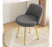 ZUOZUIYQ Makeup Vanity Chair, Modern Accent Dining Chairs Upholstered Computer Desk Chair Ergonomic Backrest Leather, For Living Room Bedroom Restaurant (Color : Dark gray, Size : Legs-gold